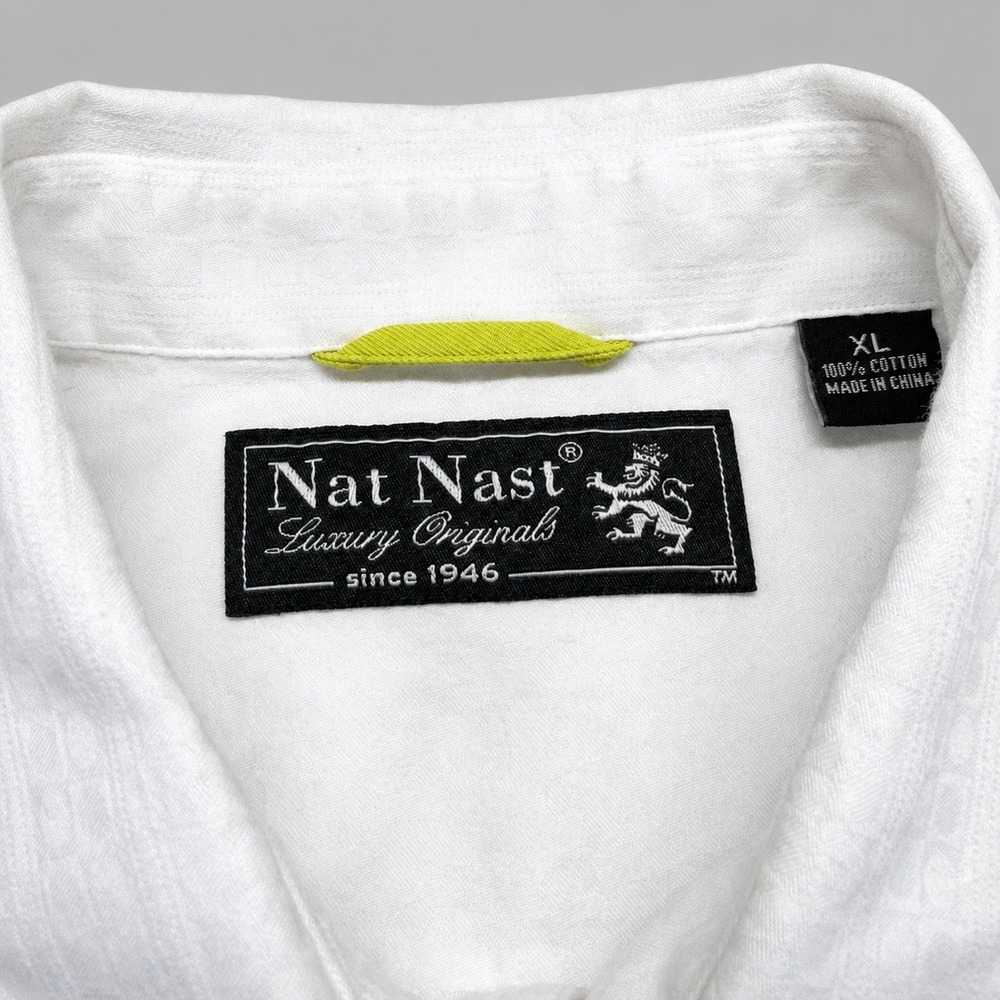 Nat Nast Dress Shirt Mens XL White Geometric Cotton Long Sleeve Luxury Originals - Picture 4 of 9